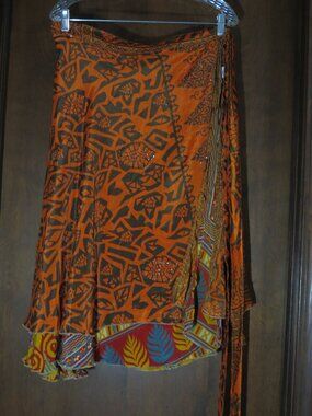 Darn Good Yarn Sari Silk Wrap Skirt Womens Goddess 14-32 Mini Reversible